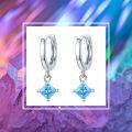 wholesale 925 Sterling Silver Blue Square Cut Gemstone Dangle Huggie Hoop Earrings for Women-0-3