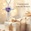 wholesale TOUPOP Cross Birthstone Necklace For Women Sterling Silver Heart Cross Pendant Necklace Cross Christian Jewelry Christmas Birthday Gifts For Her Wife Girlfriend Mom -0-3