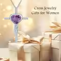 TOUPOP Sterling Silver Birthstone Cross Heart Pendant Necklace For Women-0-3