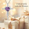 TOUPOP Sterling Silver Birthstone Cross Heart Pendant Necklace For Women-0-3