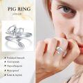 wholesale 925 Sterling Silver Cartoon Pig Adjustable Open Thumb Ring for Women Girls Gifts-0-5