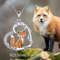 wholesale 925 Sterling Silver Fox Love You Enamel Heart Pendant Necklace for Women Gifts-0-2