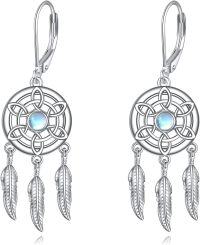wholesale 925 Sterling Silver Dreamcatcher Feather Drop Earrings with Moonstone and Crystals Gifts for Her-Dream Catcher
