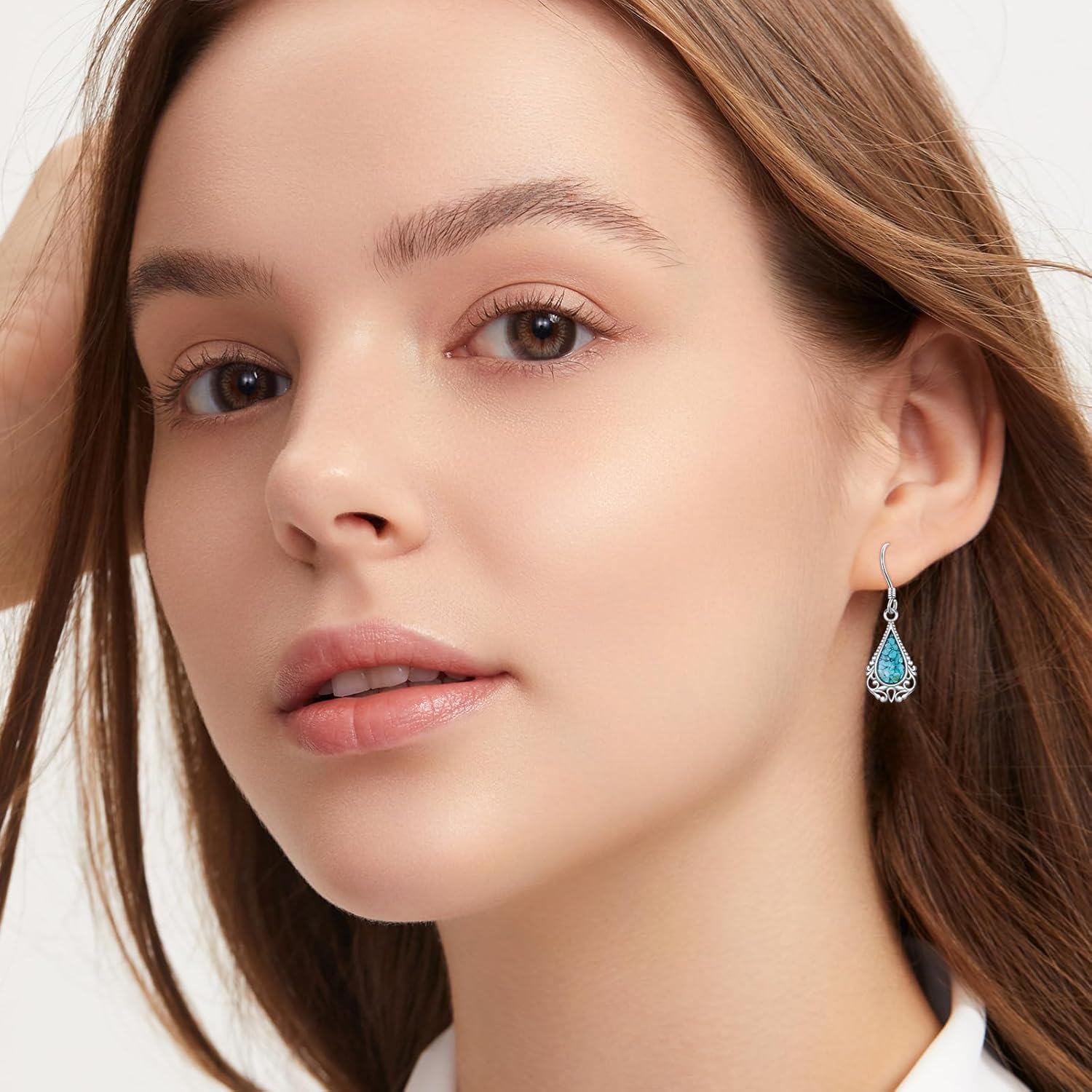 wholesale 925 Sterling Silver Teardrop Shape Turquoise & Malachite Inlay Drop Earrings-0-3