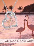 wholesale 925 Sterling Silver Pink Flamingo Heart Pendant Necklace Animal s for Women Birthday Valentine's Day-0-5