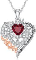 wholesale 925 Sterling Silver Red Crystal Heart Mom Pendant Necklaces for Women's Mothers' Day Gift-0-0