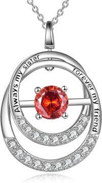 wholesale TOUPOP Sister Gifts From Sister Sterling Silver Double Circle Ruby Pendant Necklace With July Birthstone Jewerly Always My Sister Forever My Friend Birthday Christmas Gifts For Women Friends -undefined