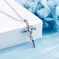 wholesale 925 Sterling Silver Blue Fire Opal Heart & Snake Cross Pendant Necklace for Women-0-4