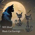 wholesale Black 925 Sterling Silver Cat Animal Stud Earrings Hoop Gift Set for Women-0-4
