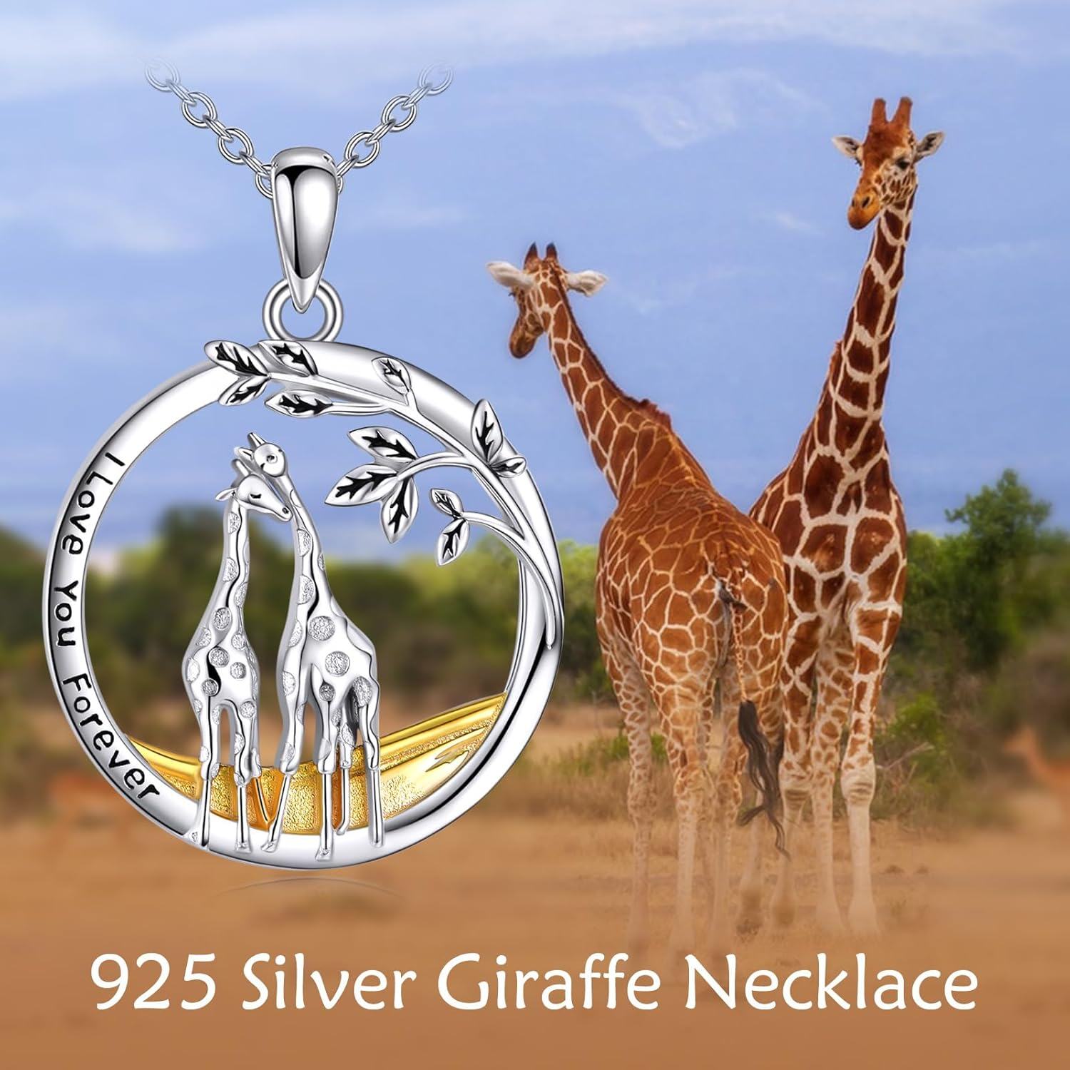 925 Sterling Silver Giraffe Family Tree of Life Pendant Necklaces for Women Girls I Love You Forever s 45cm Chain Length-0-2