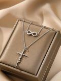 wholesale 925 Sterling Silver Infinity & Cross Layered Pendant Necklace for Women - Religious s-0-1