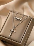 wholesale 925 Sterling Silver Infinity & Cross Layered Pendant Necklace for Women - Religious s-0-1