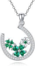 wholesale 925 Sterling Silver Green Crystal Clover Pendant Necklace for Women Girls Mothers Day Gift-0-0