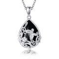 wholesale 925 Sterling Silver Platinum Plated Dragonfly Black Onyx Teardrop Pendant Necklace-0-0