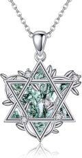 wholesale 925 Sterling Silver Green Moss Agate Abalone Shell Star of David Pendant Necklace Judaica Gifts for Her-0-0
