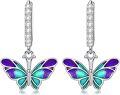 wholesale 925 Sterling Silver Purple & Teal Enamel Butterfly Drop Huggies for Women - 6 Styles-0-0