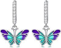 wholesale 925 Sterling Silver Purple & Teal Enamel Butterfly Drop Huggies for Women - 6 Styles-Colorful Butterfly Earrings