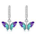 wholesale 925 Sterling Silver Butterfly Drop Earrings Purple Teal Enamel Cubic Zirconia-0-0
