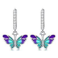 wholesale 925 Sterling Silver Butterfly Drop Earrings Purple Teal Enamel Cubic Zirconia-Colorful Butterfly Earrings