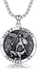 wholesale 925 Sterling Silver Saint Michael Archangel Protect Us Medal Pendant Necklace for Men & Women-0-0
