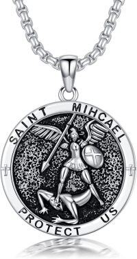 wholesale 925 Sterling Silver Saint Michael Archangel Protect Us Medal Pendant Necklace for Men & Women-Saint Michael