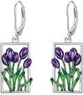 wholesale 925 Sterling Silver Purple Tulip Flower Drop Dangle Leverback Earrings for Women Girls  4cm Long-0-0