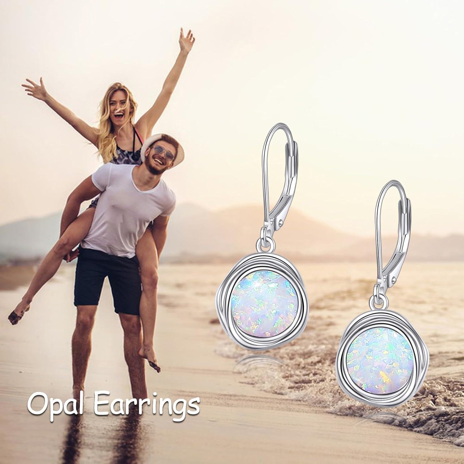 925 Sterling Silver Round White Fire Opal Leverback Drop Earrings 38mm-0-1