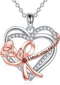 wholesale 925 Sterling Silver Heart Pendant with Red Crystal and Engraved I Love You Forever for Sisters-0-0