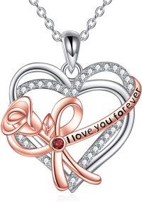 wholesale 925 Sterling Silver Heart Pendant with Red Crystal and Engraved I Love You Forever for Sisters-I Love You Necklace