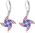 wholesale 925 Sterling Silver American Flag Pinwheel Drop Dangle Leverback Earrings 4th July USA  for Women Girls-0-0