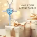 TOUPOP Sterling Silver Aquamarine Cross Pendant Necklace-0-3