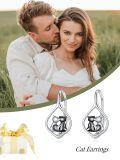 wholesale 925 Sterling Silver Two Tone Kissing Cats Heart Drop Earrings For Women-0-1