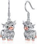 wholesale 925 Sterling Silver Highland Cow Shape Pendant Necklace with Pink Accents and Chain for Women Girls  48cm Length-0-0