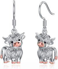 wholesale 925 Sterling Silver Highland Cow Shape Pendant Necklace with Pink Accents and Chain for Women Girls  48cm Length-Highland Cow