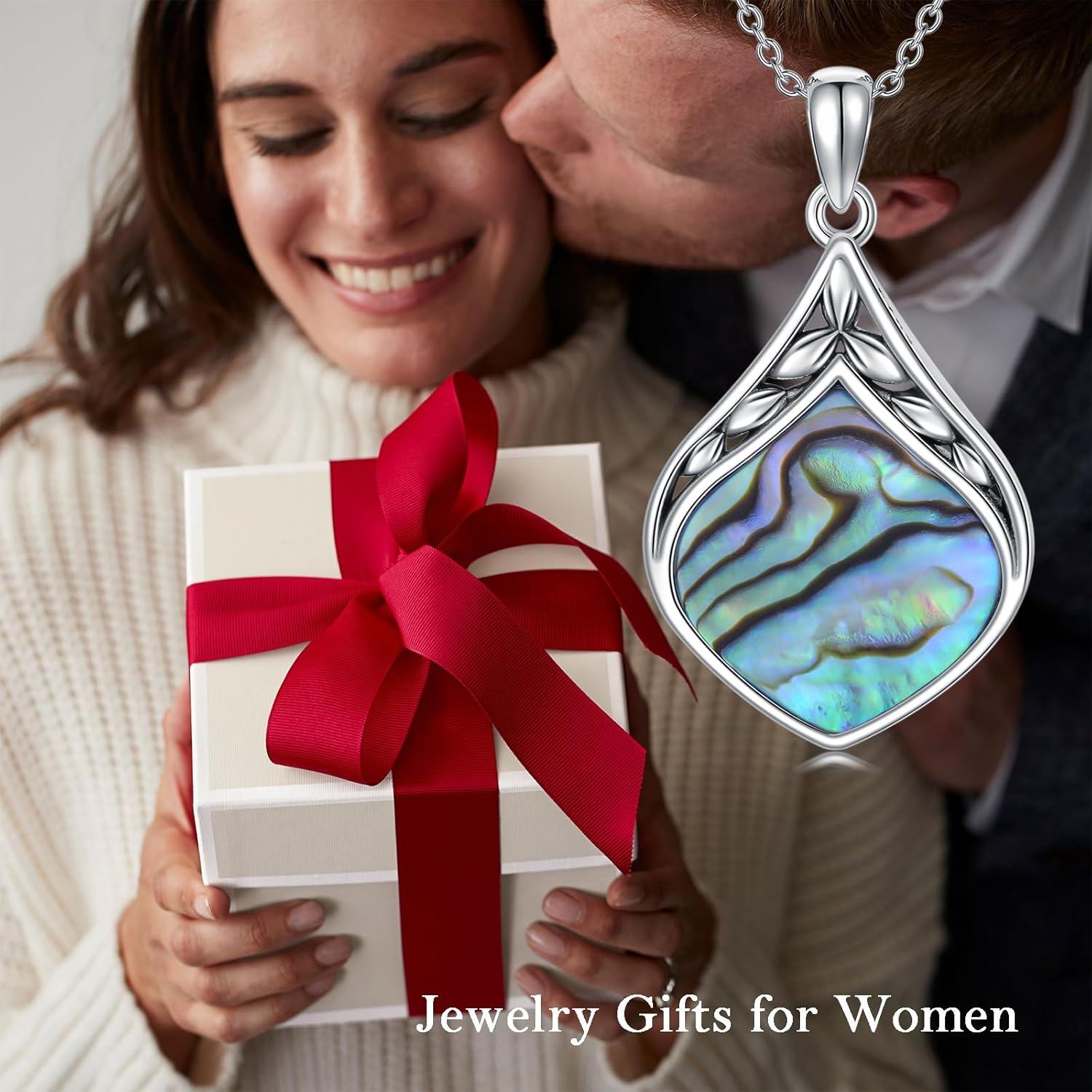 925 Sterling Silver Abalone Shell Teardrop Pendant Necklace-0-2