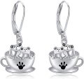 wholesale 925 Sterling Silver Frog in Teacup Dangle Drop Earrings Gift for Her-0-0