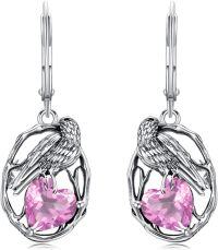 wholesale 925 Sterling Silver Birthstone Raven Heart Dangle Earrings for Women Mother s Day Gifts-October