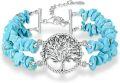 wholesale 925 Sterling Silver & Turquoise Stone Bohemian Tree Of Life Charm Bracelet for Women - Handmade Adjustable Chain Link Arm Candy Gift Set with Dreamcatcher and Sunflower Pendant Accessories-0-0