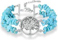 wholesale 925 Sterling Silver & Turquoise Stone Bohemian Tree Of Life Charm Bracelet for Women - Handmade Adjustable Chain Link Arm Candy Gift Set with Dreamcatcher and Sunflower Pendant Accessories-Tree of Life