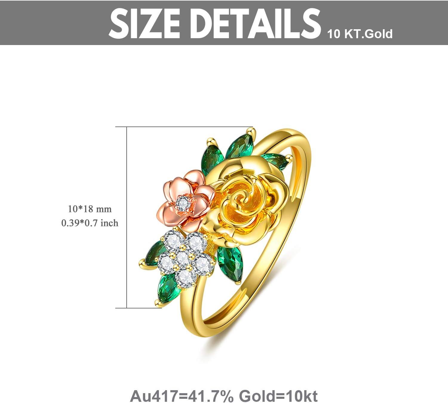 Gold Moissanite 10k Rose Flower Ring for Women Anniversary Gift-0-5