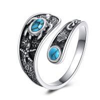 wholesale 925 Sterling Silver Moss Agate Turquoise Vintage Celtic Gothic Skull Butterfly Dragonfly Spoon Open Ring-Sea Turtle Spoon Ring