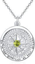 wholesale 925 Sterling Silver Compass Birthstone Necklace - 24mm, 18+2 Chain, Gift for Women, Hypoallergenic, Tarnish Resistant-0-0