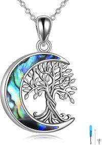 wholesale 925 Sterling Silver & Abalone Shell Moon Tree of Life Cremation Urn Necklace for Ashes, Perfume, Hair, Memorial Keepsake Jewelry Gift-Abalone Shell Moon