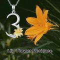 wholesale 925 Sterling Silver Gold Plated Lily Flower Pendant Necklace w/Number 2 Luck Charm-0-3