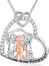 wholesale 925 Sterling Silver Sisters Heart Pendant Necklace with 3 Girls and Cubic Zirconia Gifts for Women-3 Sister