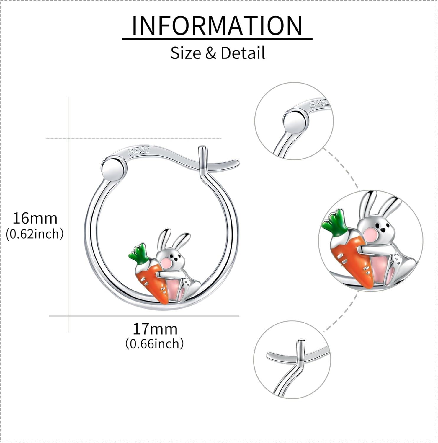 wholesale S925 Sterling Silver Bunny Carrot Hoop Earrings Gift for Women-0-2
