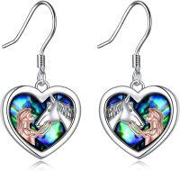 wholesale 925 Sterling Silver Heart-Shaped Mermaid & Unicorn Drop Dangle Earrings - Unique Animal s for Women-Abalone Horse Earrings