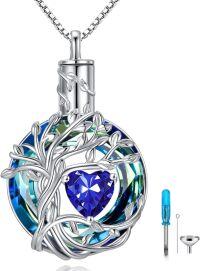 wholesale Sterling Silver Crystal Tree of Life Urn Necklace for Ashes Memorial Jewelry-09-Sep-Sapphire