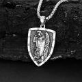 wholesale 925 Sterling Silver Shield Pendant with Saint Michael and Cross Necklace for Men Women  47cm Chain Length-0-3