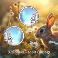 wholesale 925 Sterling Silver Round Blue Stone Rabbit Stud Earrings for Women-0-5